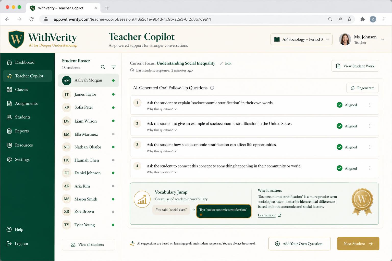 Teacher Copilot interface preview